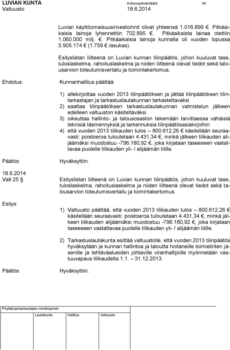 Esityslistan liitteenä on Luvian kunnan tilinpäätös, johon kuuluvat tase, tuloslaskelma, rahoituslaskelma ja niiden liitteenä olevat tiedot sekä talousarvion toteutumisvertailu ja toimintakertomus.