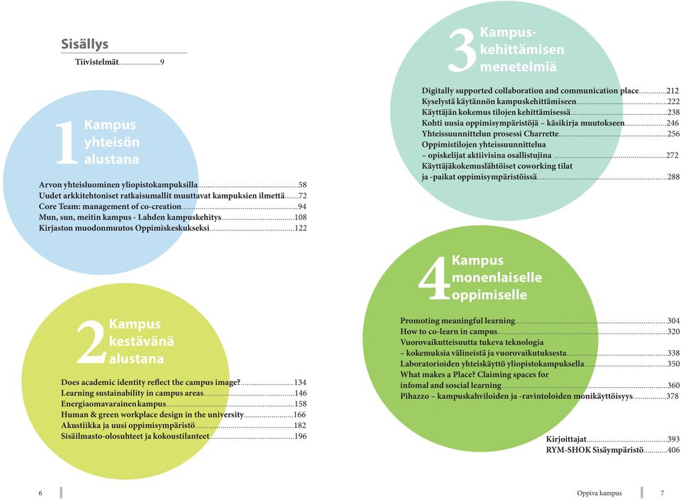 ..122 2 Kampus kestävänä alustana Does academic identity reflect the campus image?...134 Learning sustainability in campus areas...146 Energiaomavarainen kampus.