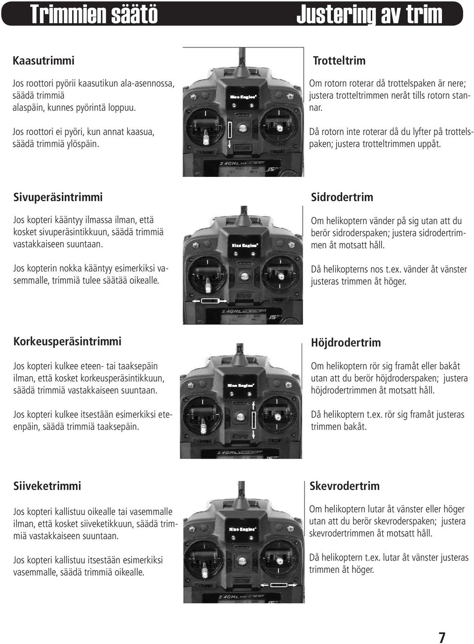 Då rotorn inte roterar då du lyfter på trottelspaken; justera trotteltrimmen uppåt.