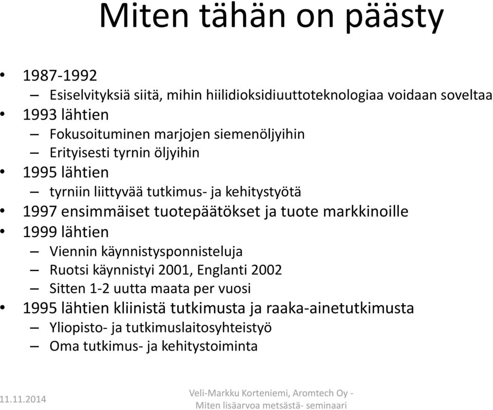 tuotepäätökset ja tuote markkinoille 1999 lähtien Viennin käynnistysponnisteluja Ruotsi käynnistyi 2001, Englanti 2002 Sitten 1-2 uutta