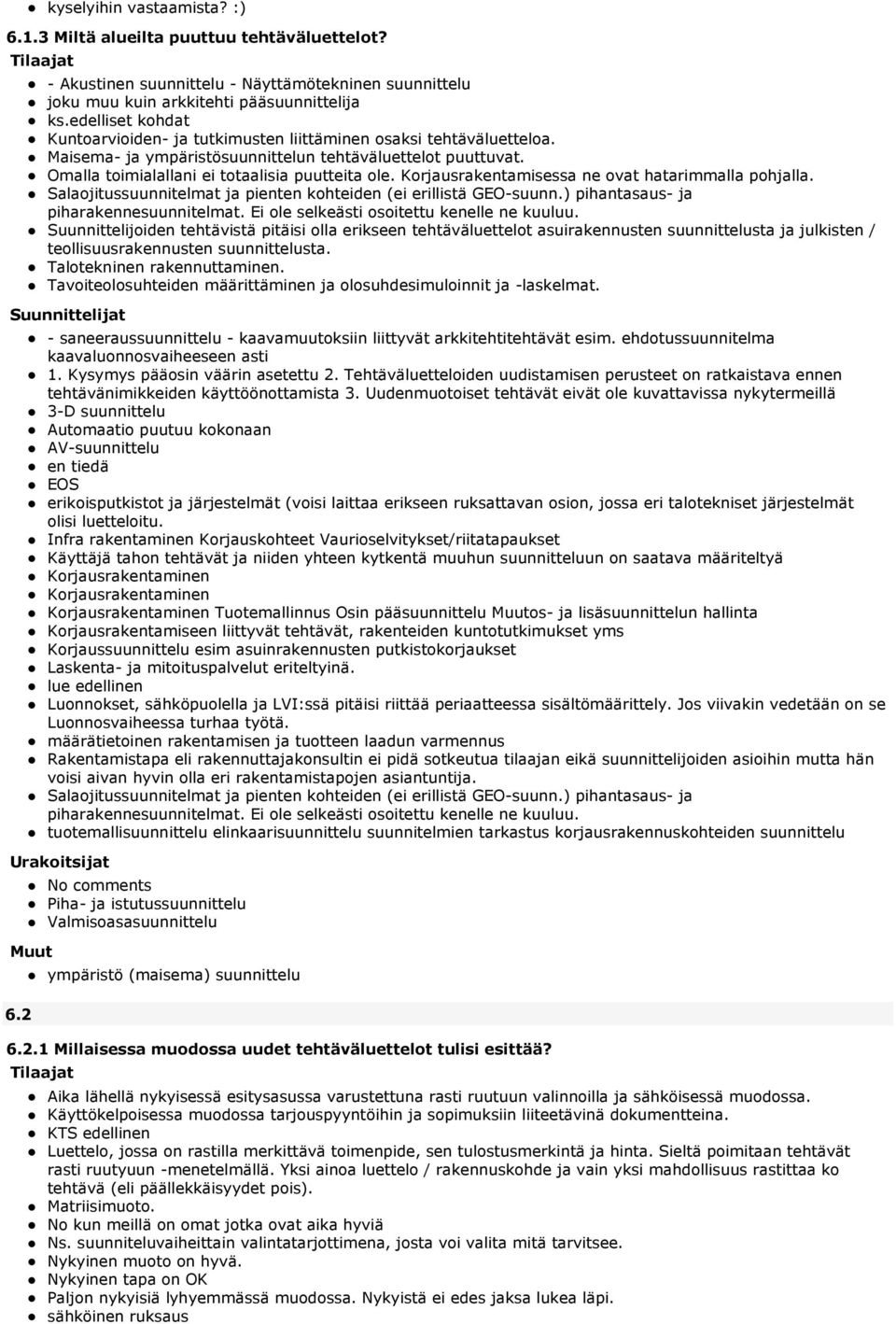 Korjausrakentamisessa ne ovat hatarimmalla pohjalla. Salaojitussuunnitelmat ja pienten kohteiden (ei erillistä GEO-suunn.) pihantasaus- ja piharakennesuunnitelmat.