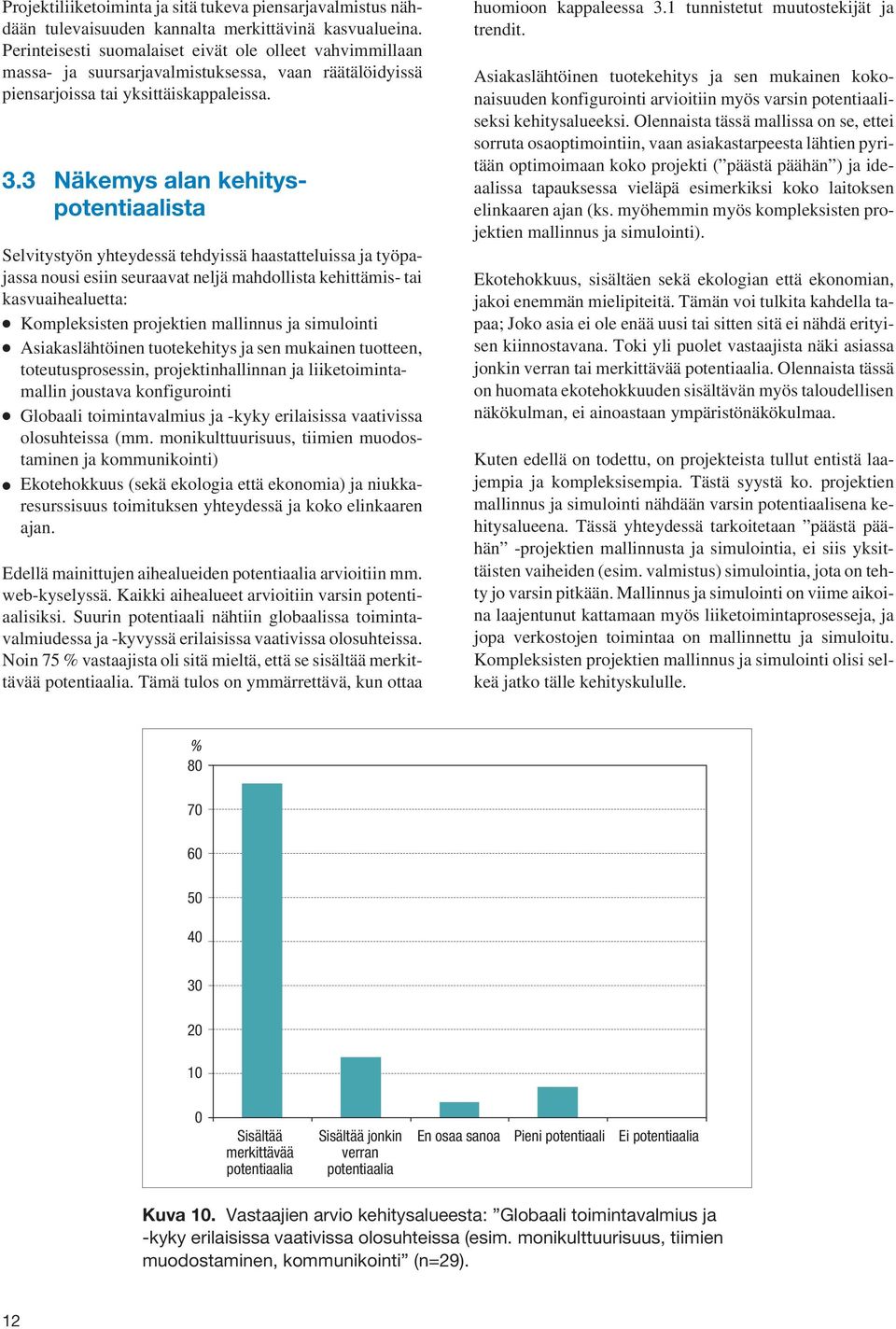 3 Näkemys alan kehityspotentiaalista Selvitystyön yhteydessä tehdyissä haastatteluissa ja työpajassa nousi esiin seuraavat neljä mahdollista kehittämis- tai kasvuaihealuetta: Kompleksisten projektien