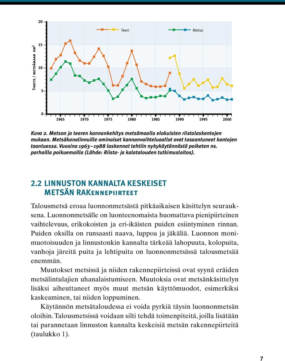 parhailla poikuemailla (Lähde: Riista- ja kalatalouden tutkimuslaitos). 2.2 LINNUSTON KANNALTA KESKEISET METSÄN RAKennepiirteet Talousmetsä eroaa luonnonmetsästä pitkäaikaisen käsittelyn seurauksena.