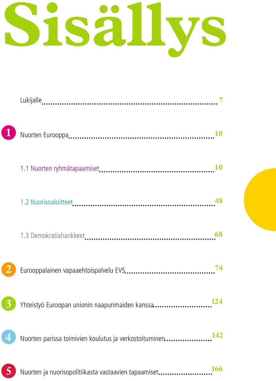 3 Demokratiahankkeet 68 2 Eurooppalainen vapaaehtoispalvelu EVS 74 3 Yhteistyö