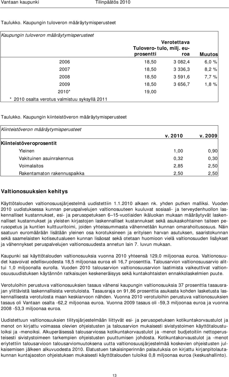 Kaupungin kiinteistöveron määräytymisperusteet Kiinteistöveron määräytymisperusteet v. 2010 v.