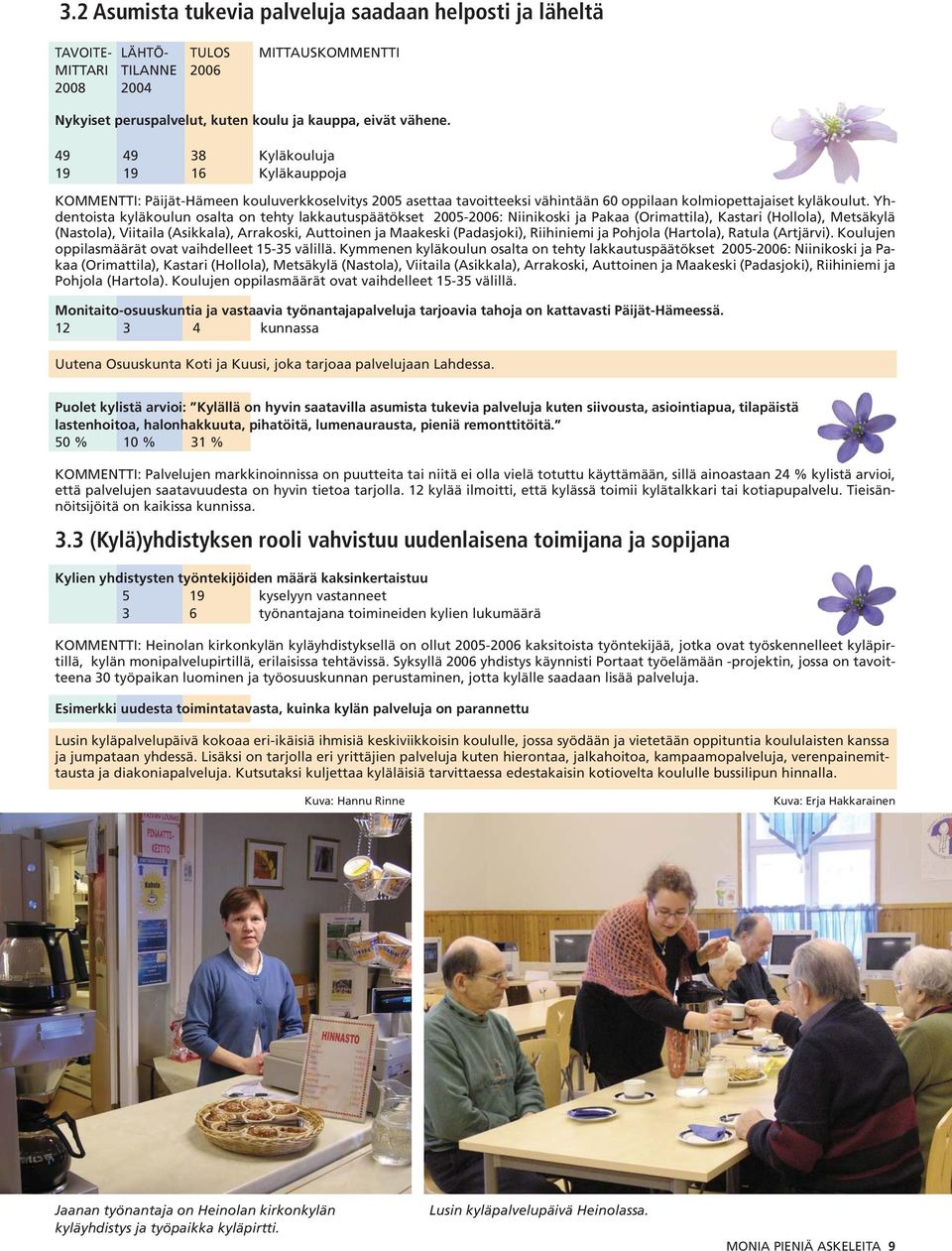 Yhdentoista kyläkoulun osalta on tehty lakkautuspäätökset 2005-2006: Niinikoski ja Pakaa (Orimattila), Kastari (Hollola), Metsäkylä (Nastola), Viitaila (Asikkala), Arrakoski, Auttoinen ja Maakeski