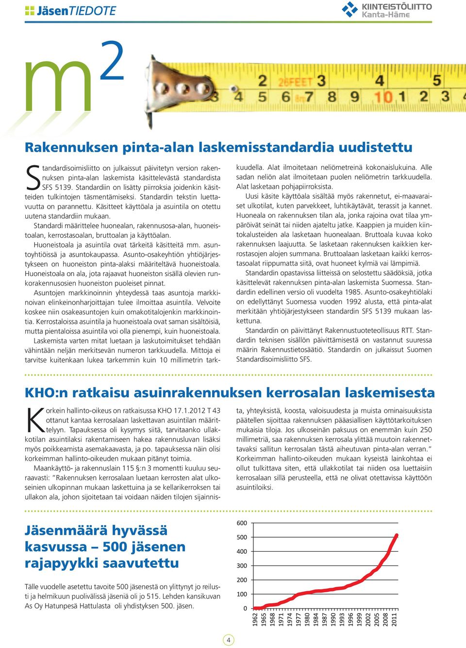 Käsitteet käyttöala ja asuintila on otettu uutena standardiin mukaan. Standardi määrittelee huonealan, rakennusosa-alan, huoneistoalan, kerrostasoalan, bruttoalan ja käyttöalan.