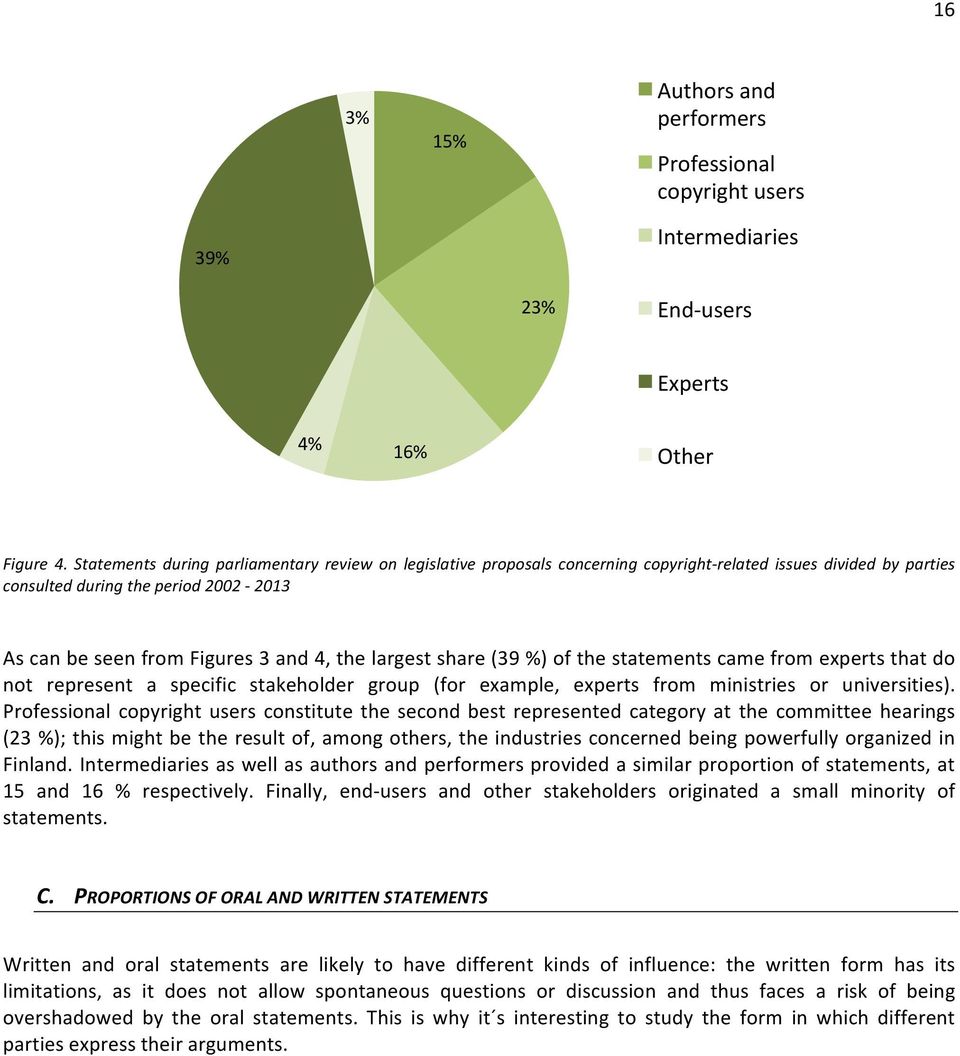 largest share (39 %) of the statements came from experts that do not represent a specific stakeholder group (for example, experts from ministries or universities).