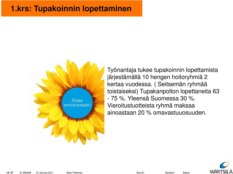 ( Seitsemän ryhmää toistaiseksi) t i i) Tupakanpolton lopettaneita 63-75 %.