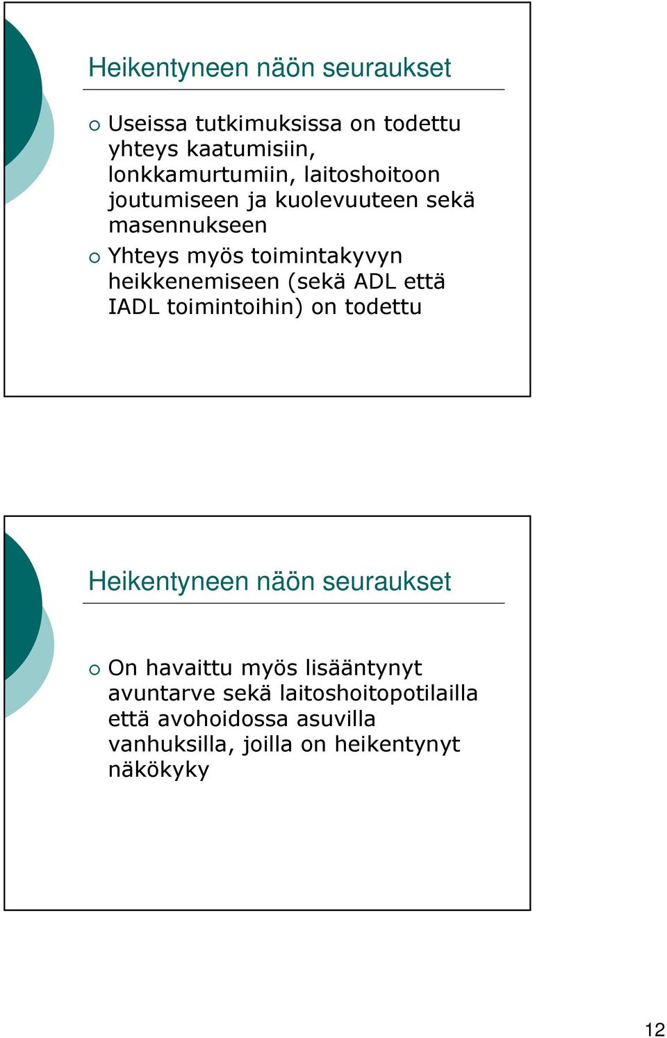 (sekä ADL että IADL toimintoihin) on todettu Heikentyneen näön seuraukset On havaittu myös lisääntynyt