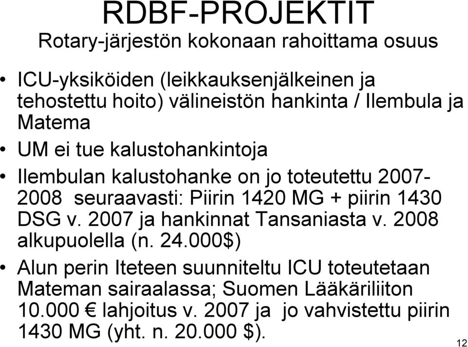 1420 MG + piirin 1430 DSG v. 2007 ja hankinnat Tansaniasta v. 2008 alkupuolella (n. 24.