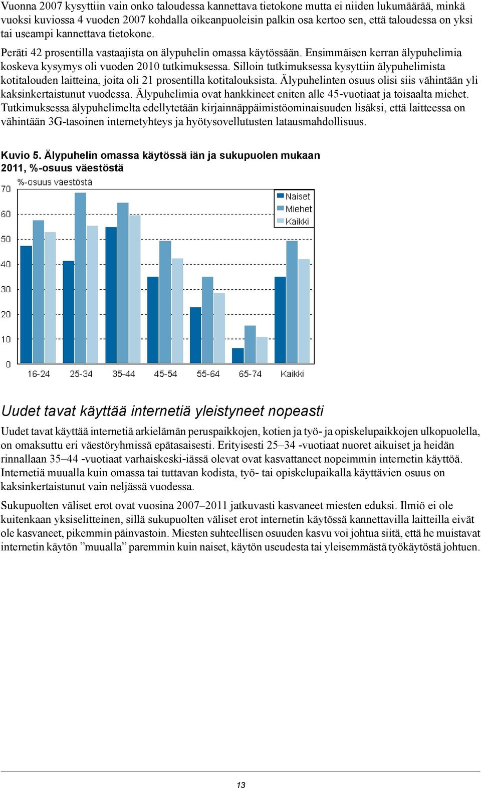 Silloin tutkimuksessa kysyttiin älypuhelimista kotitalouden laitteina, joita oli prosentilla kotitalouksista. Älypuhelinten osuus olisi siis vähintään yli kaksinkertaistunut vuodessa.