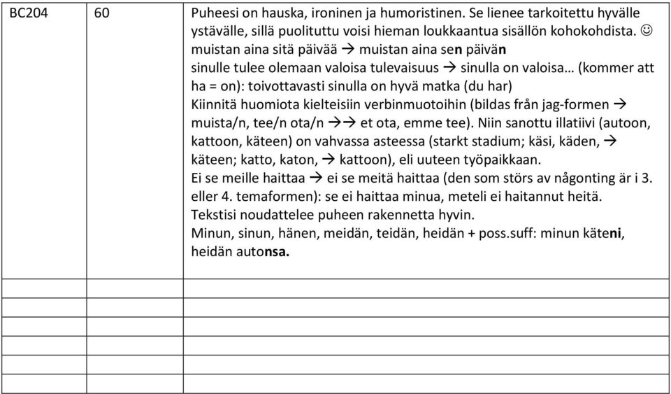 kielteisiin verbinmuotoihin (bildas från jag-formen muista/n, tee/n ota/n et ota, emme tee).