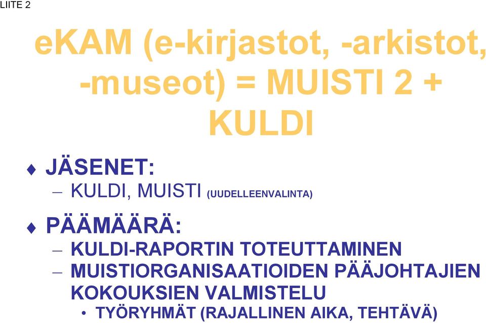 KULDI-RAPORTIN TOTEUTTAMINEN MUISTIORGANISAATIOIDEN