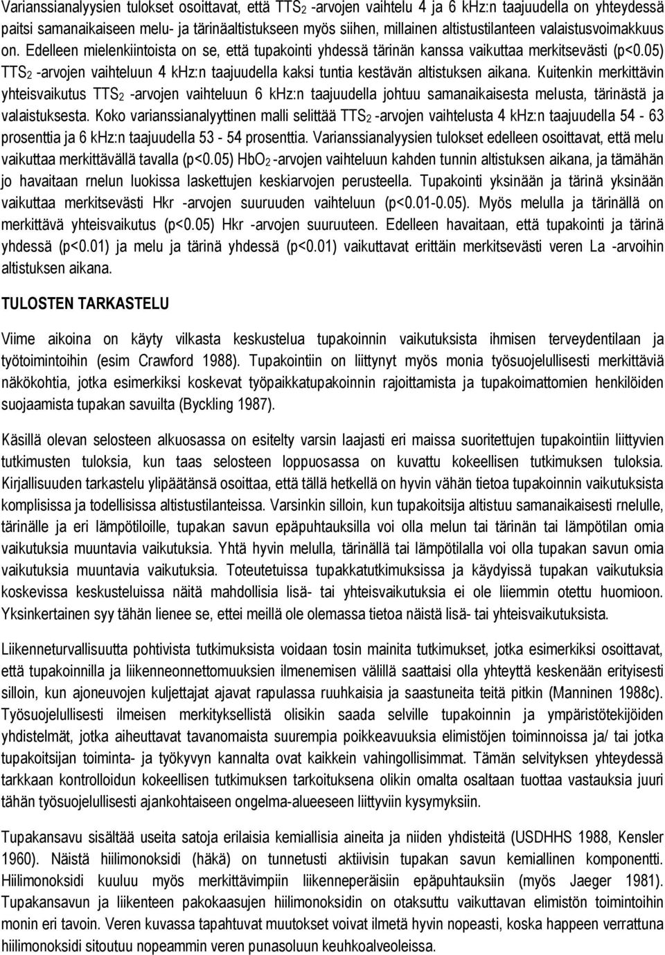 05) TTS2 -arvojen vaihteluun 4 khz:n taajuudella kaksi tuntia kestävän altistuksen aikana.