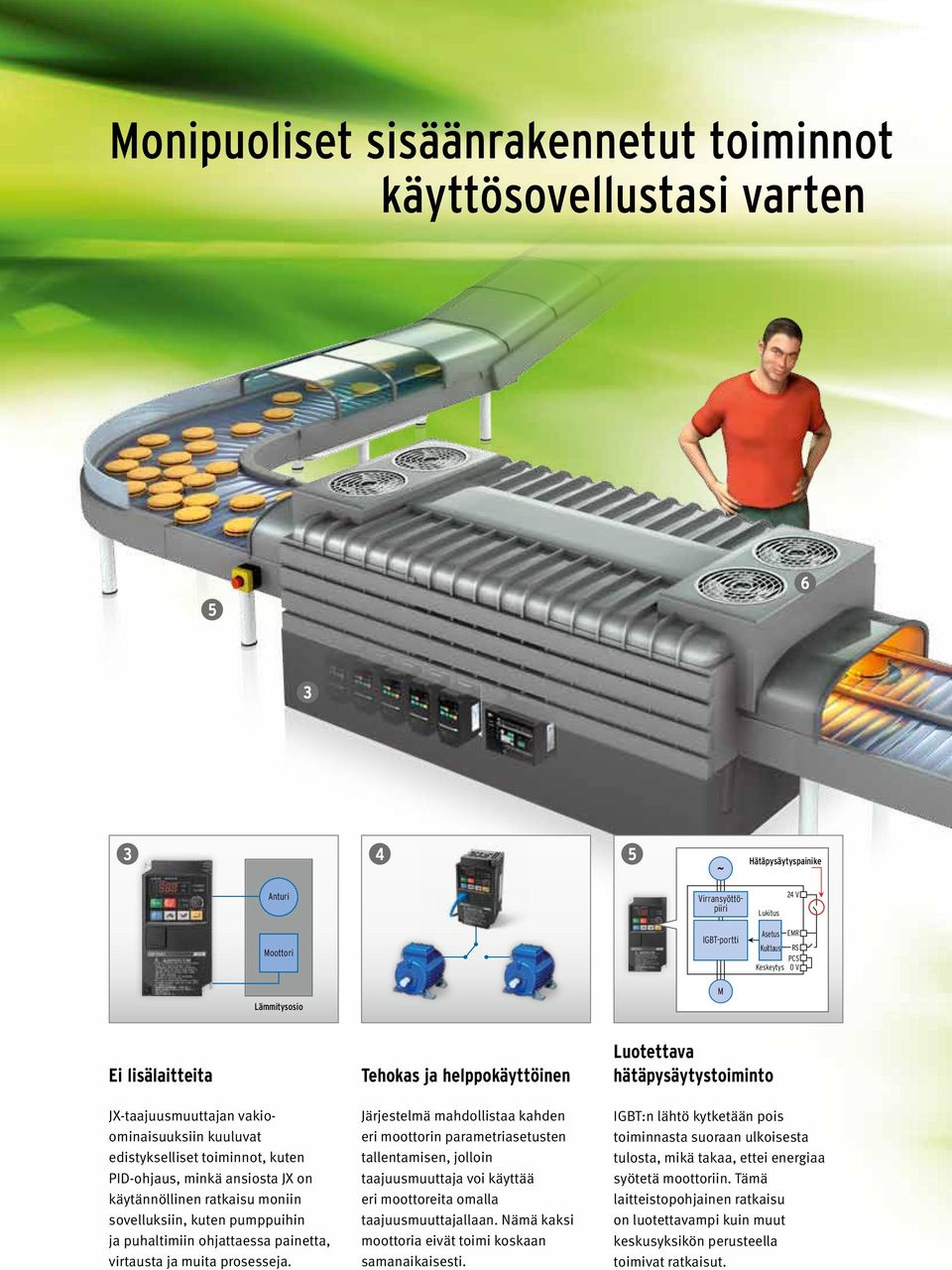 minkä ansiosta JX on käytännöllinen ratkaisu moniin sovelluksiin, kuten pumppuihin ja puhaltimiin ohjattaessa painetta, virtausta ja muita prosesseja.