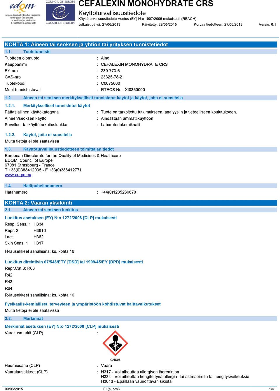 Korvaa tiedotteen: 27/06/2013