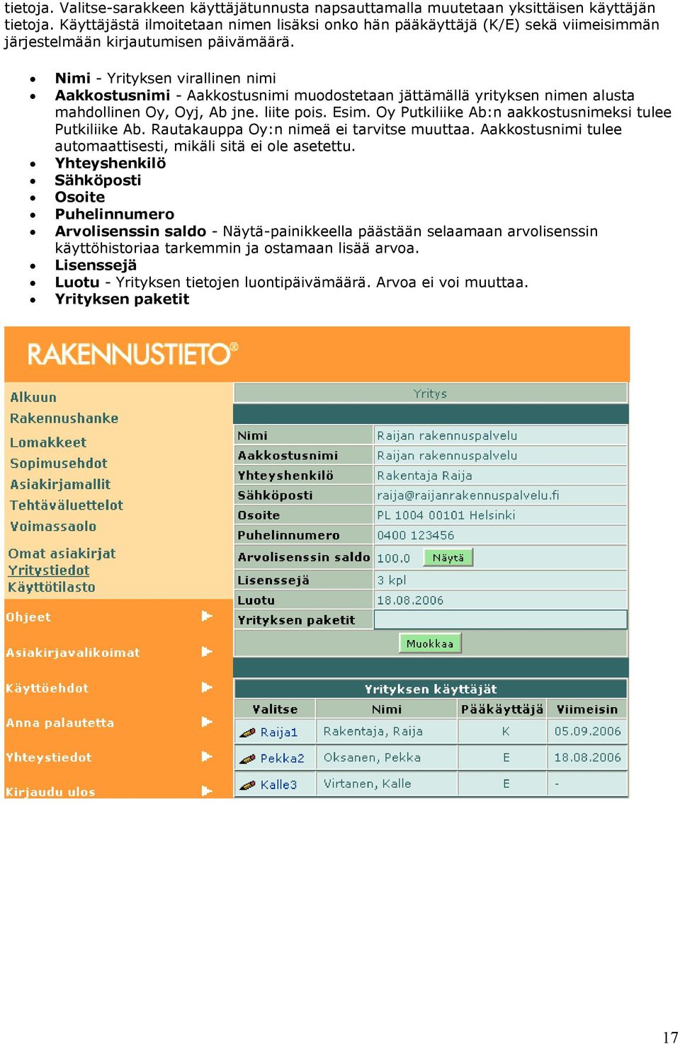 Nimi - Yrityksen virallinen nimi Aakkostusnimi - Aakkostusnimi muodostetaan jättämällä yrityksen nimen alusta mahdollinen Oy, Oyj, Ab jne. liite pois. Esim.
