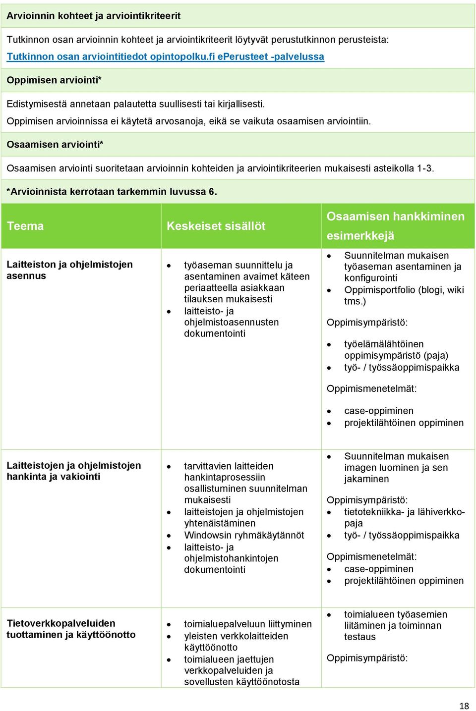 Osaamisen arviointi* Osaamisen arviointi suoritetaan arvioinnin kohteiden ja arviointikriteerien mukaisesti asteikolla 1-3. *Arvioinnista kerrotaan tarkemmin luvussa 6.