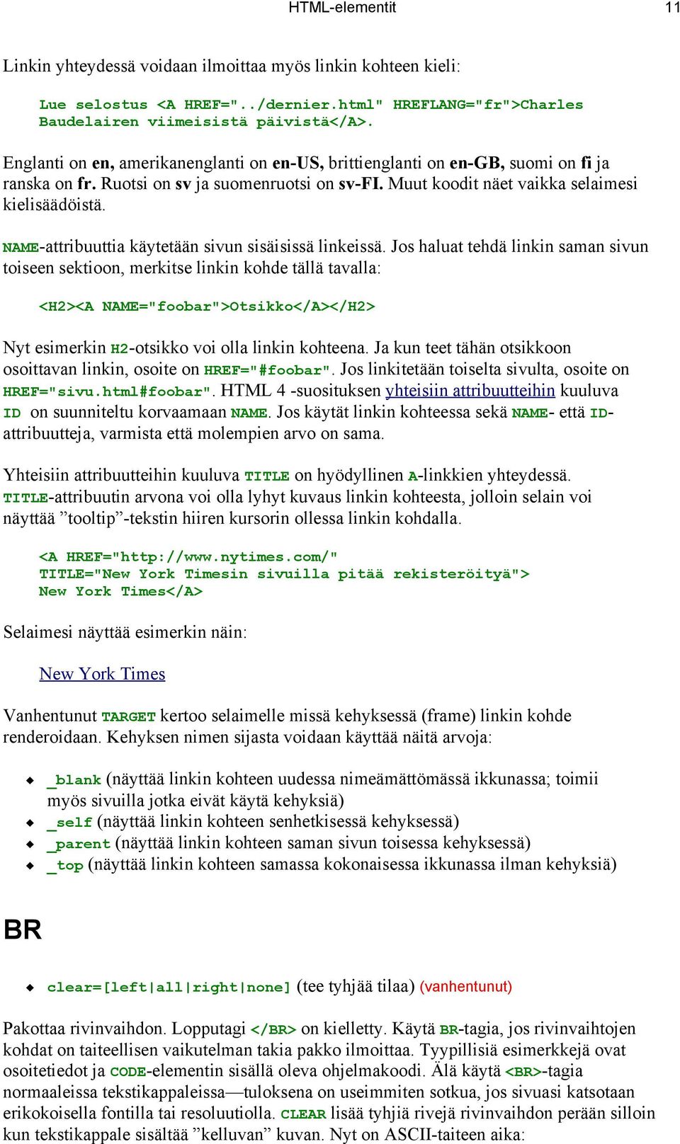 NAME-attribuuttia käytetään sivun sisäisissä linkeissä.