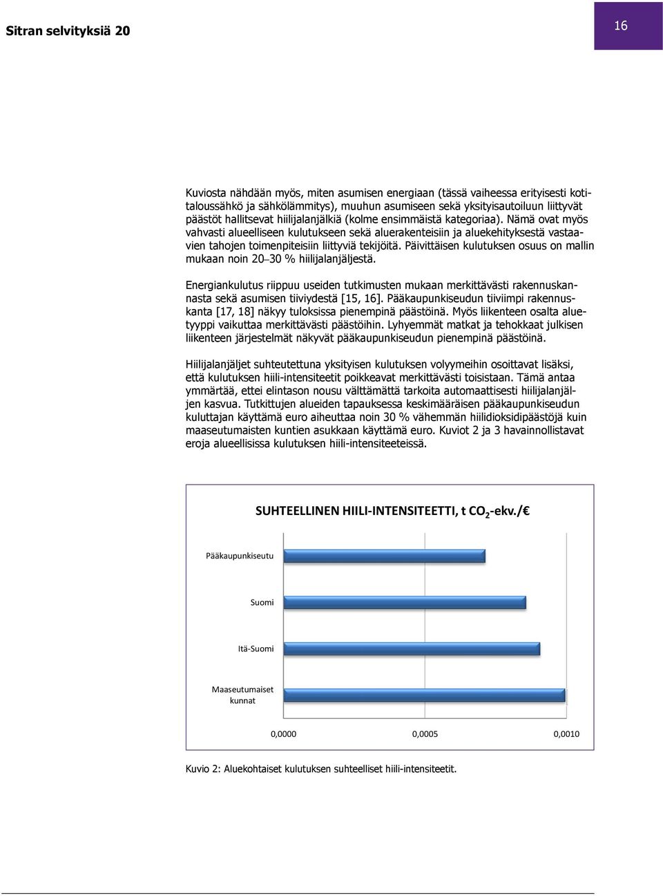 Päivittäisen kulutuksen osuus on mallin mukaan noin 20 30 % hiilijalanjäljestä. Energiankulutus riippuu useiden tutkimusten mukaan merkittävästi rakennuskannasta sekä asumisen tiiviydestä [15, 16].