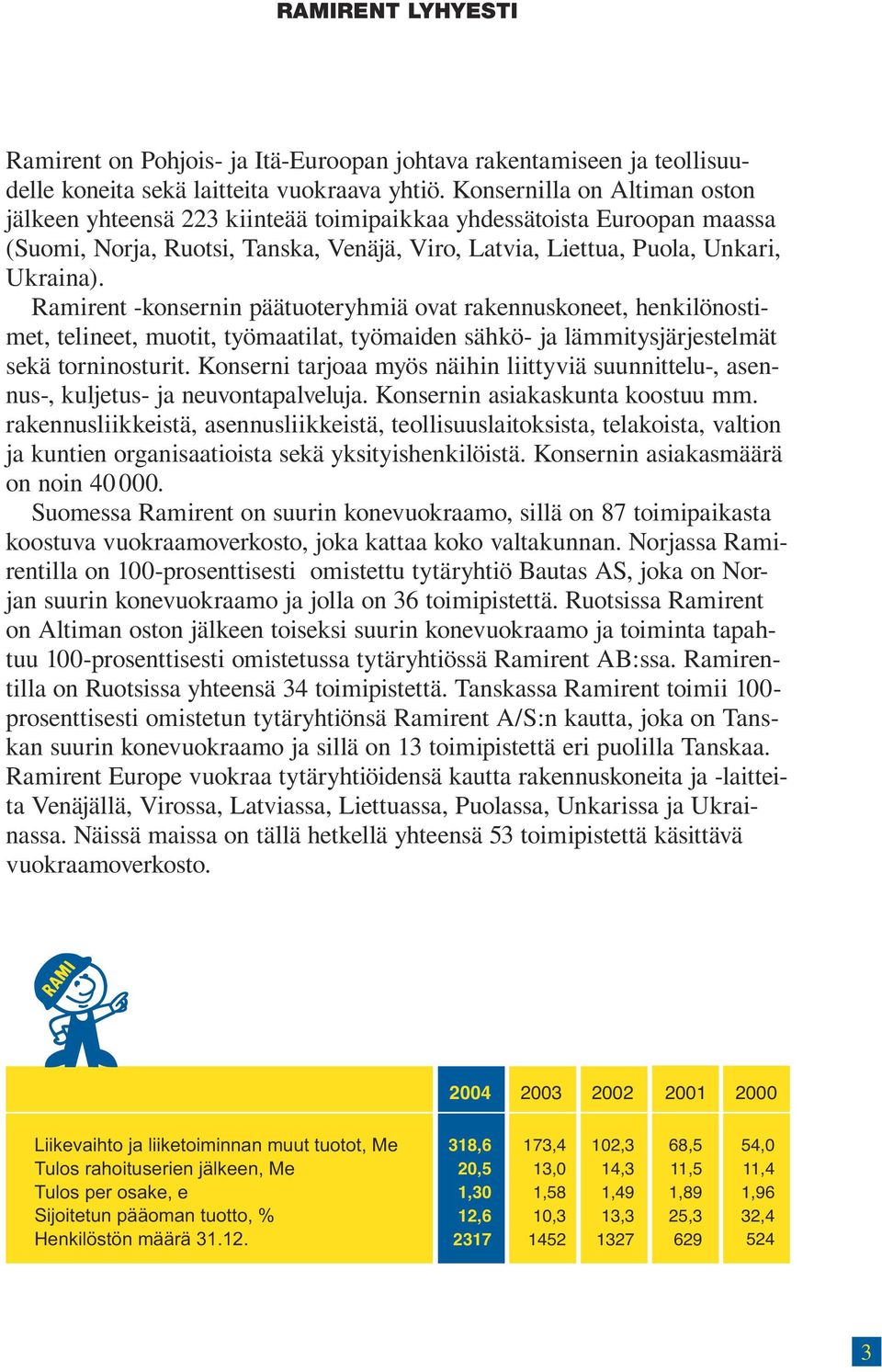 Ramirent -konsernin päätuoteryhmiä ovat rakennuskoneet, henkilönostimet, telineet, muotit, työmaatilat, työmaiden sähkö- ja lämmitysjärjestelmät sekä torninosturit.