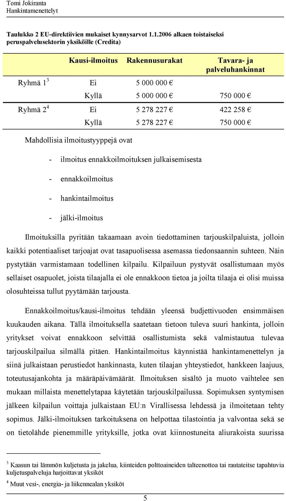 422 258 Kyllä 5 278 227 750 000 Mahdollisia ilmoitustyyppejä ovat - ilmoitus ennakkoilmoituksen julkaisemisesta - ennakkoilmoitus - hankintailmoitus - jälki-ilmoitus Ilmoituksilla pyritään takaamaan