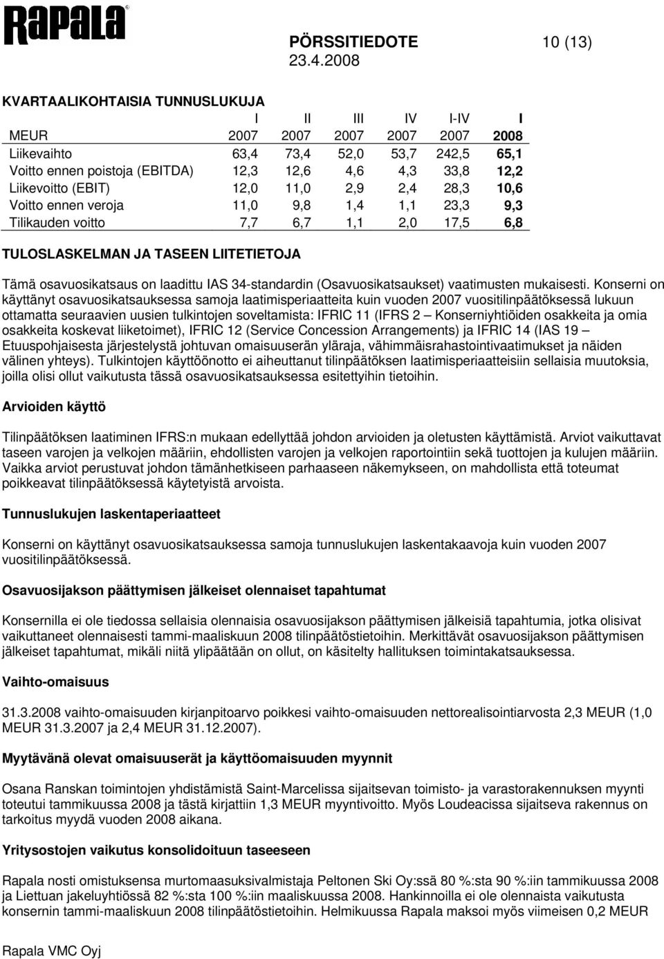 osavuosikatsaus on laadittu IAS 34-standardin (Osavuosikatsaukset) vaatimusten mukaisesti.