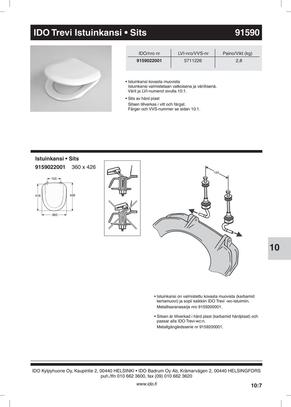 on valmistettu kovasta muovista (karbamid kertamuovi) ja sopii kaikkiin IDO Trevi -wc-istuimiin Metallisaranasarja nro 9159200001 Sitsen är