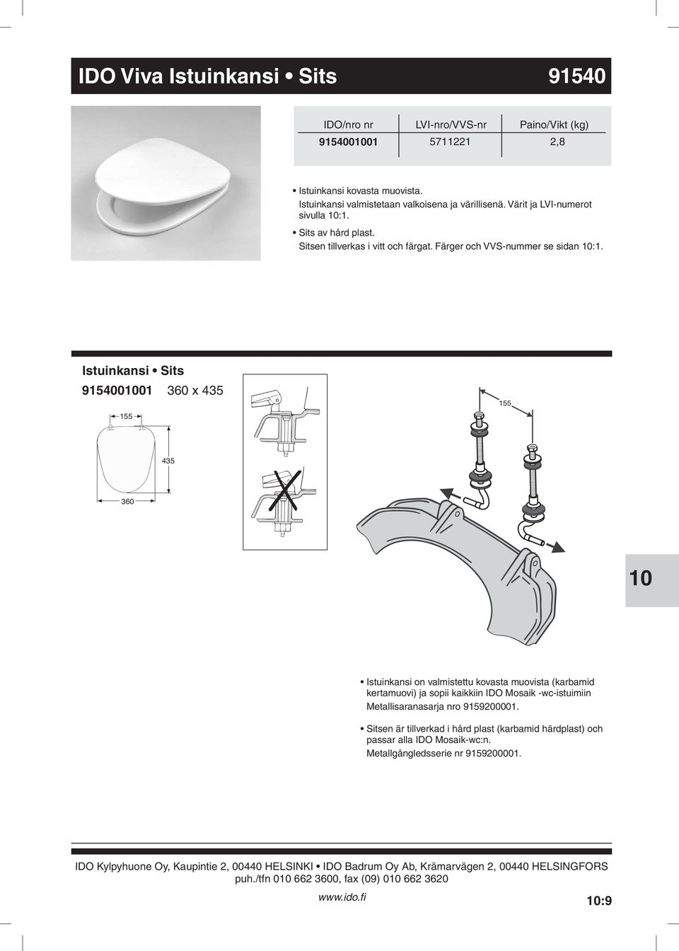 valmistettu kovasta muovista (karbamid kertamuovi) ja sopii kaikkiin IDO Mosaik -wc-istuimiin Metallisaranasarja nro 9159200001 Sitsen är