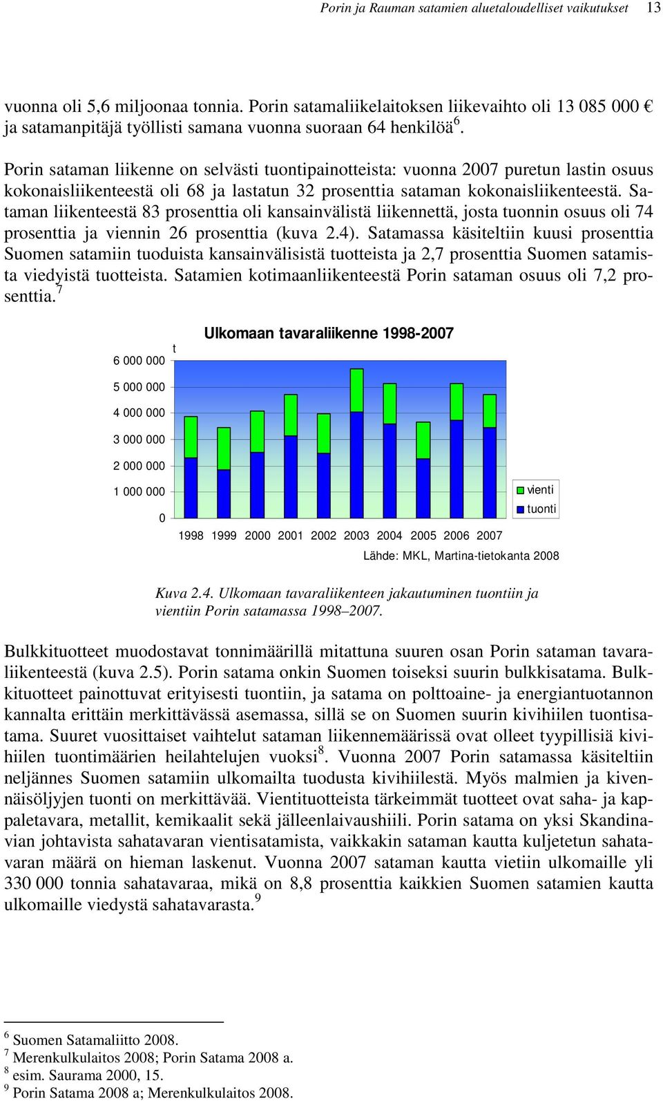 Porin sataman liikenne on selvästi tuontipainotteista: vuonna 2007 puretun lastin osuus kokonaisliikenteestä oli 68 ja lastatun 32 prosenttia sataman kokonaisliikenteestä.