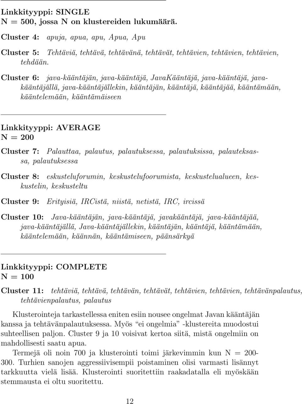 AVERAGE N = 200 Cluster 7: Palauttaa, palautus, palautuksessa, palautuksissa, palauteksassa, palautuksessa Cluster 8: eskusteluforumin, keskustelufoorumista, keskustelualueen, keskustelin,