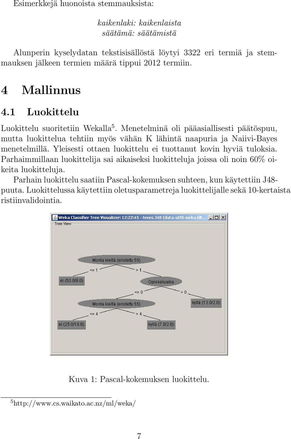 Yleisesti ottaen luokittelu ei tuottanut kovin hyviä tuloksia. Parhaimmillaan luokittelija sai aikaiseksi luokitteluja joissa oli noin 60% oikeita luokitteluja.