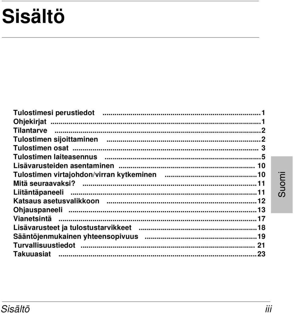 ..10 Mitä seuraavaksi?...11 Liitäntäpaneeli...11 Katsaus asetusvalikkoon...12 Ohjauspaneeli...13 Vianetsintä.