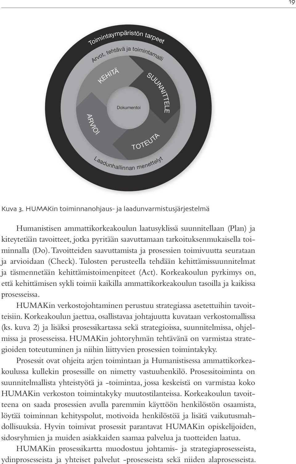 tarkoituksenmukaisella toiminnalla (Do). Tavoitteiden saavuttamista ja prosessien toimivuutta seurataan ja arvioidaan (Check).