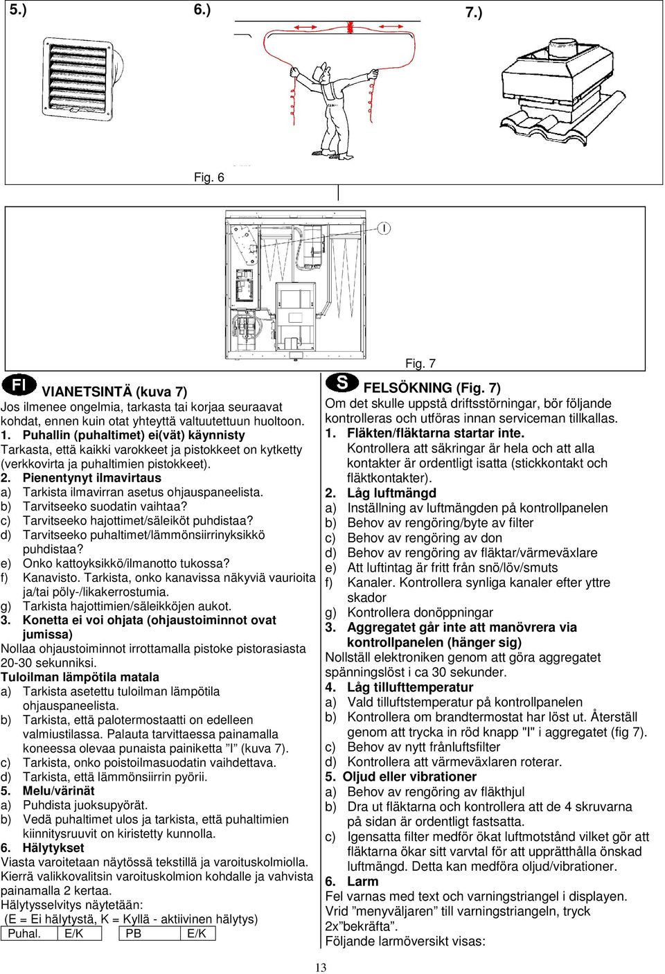 Pienentynyt ilmavirtaus a) Tarkista ilmavirran asetus ohjauspaneelista. b) Tarvitseeko suodatin vaihtaa? c) Tarvitseeko hajottimet/säleiköt puhdistaa?