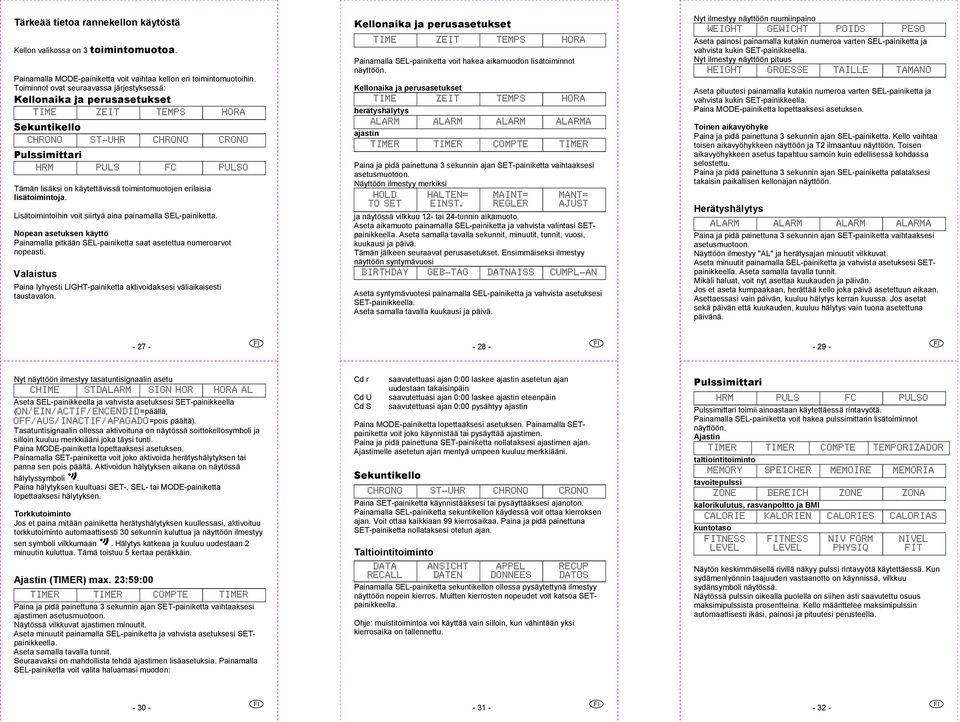 Lisätoimintoihin voit siirtyä aina painamalla SEL-painiketta. Nopean asetuksen käyttö Painamalla pitkään SEL-painiketta saat asetettua numeroarvot nopeasti.