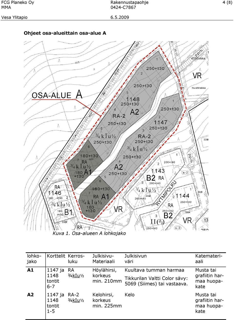 Katemateriaali A1 1147 ja 1148 tontit 6-7 RA Höylähirsi, min.