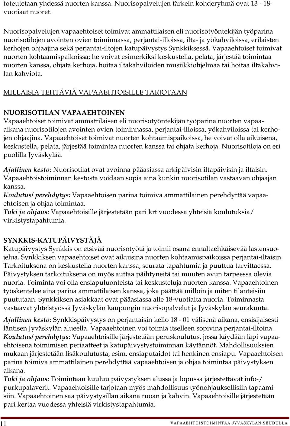 ohjaajina sekä perjantai-iltojen katupäivystys Synkkiksessä.