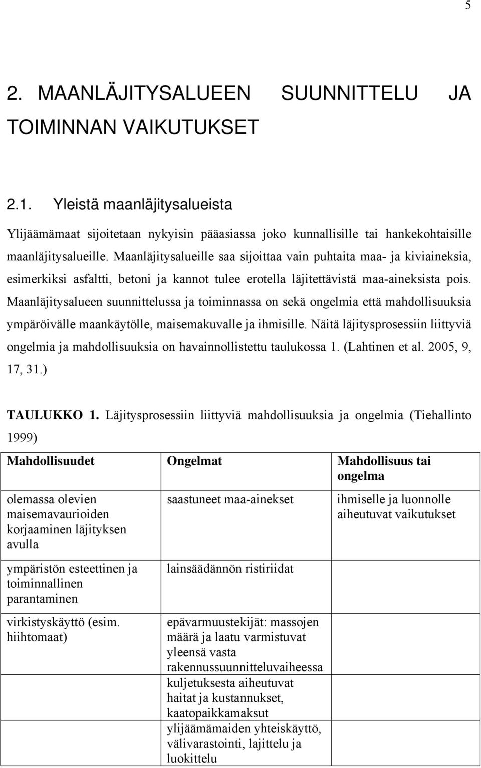 Maanläjitysalueen suunnittelussa ja toiminnassa on sekä ongelmia että mahdollisuuksia ympäröivälle maankäytölle, maisemakuvalle ja ihmisille.