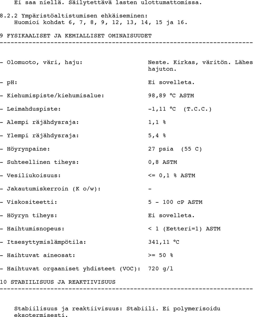 ASTM Leimahduspiste: 1,11 C 