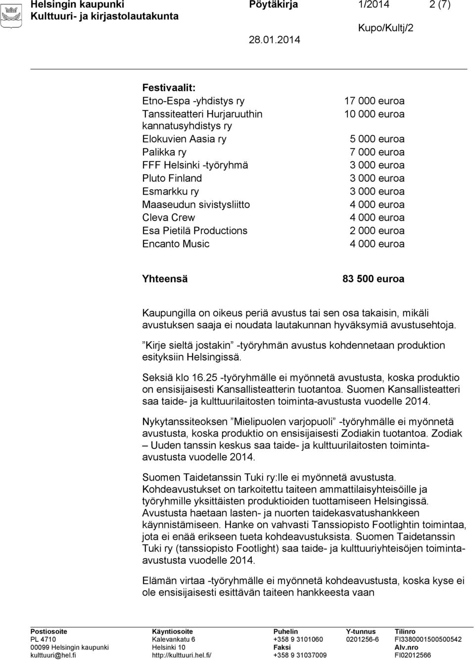 takaisin, mikäli avustuksen saaja ei noudata lautakunnan hyväksymiä avustusehtoja. Kirje sieltä jostakin -työryhmän avustus kohdennetaan produktion esityksiin Helsingissä. Seksiä klo 16.