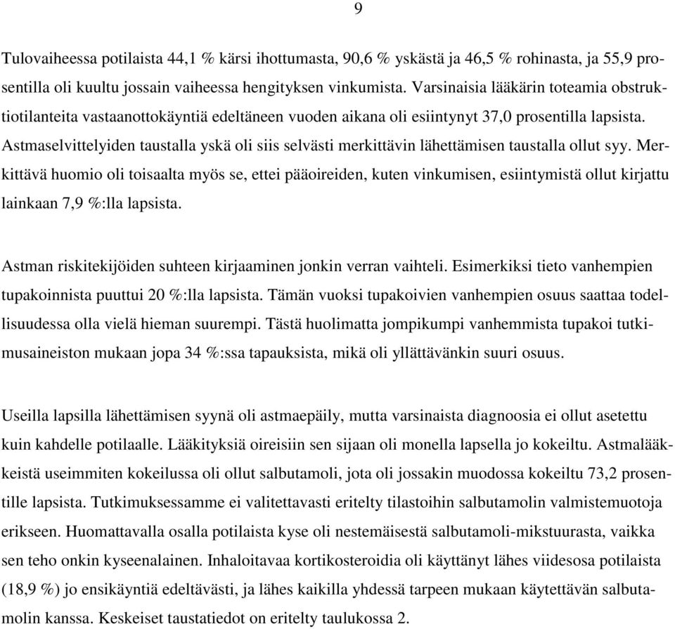 Astmaselvittelyiden taustalla yskä oli siis selvästi merkittävin lähettämisen taustalla ollut syy.