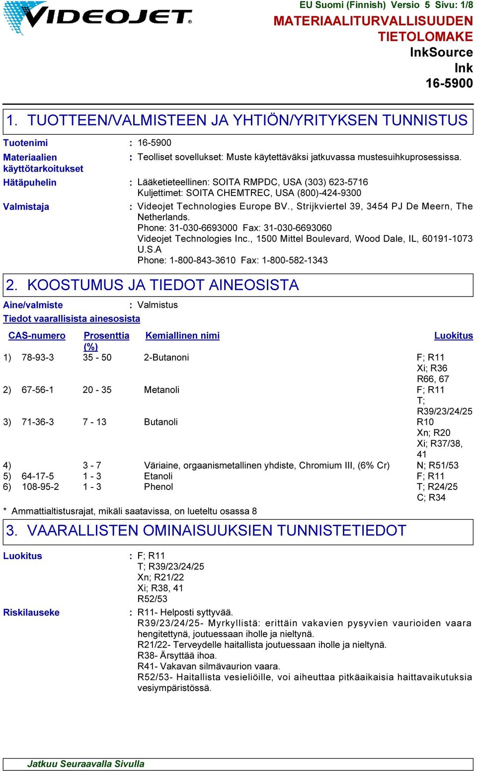 16-5900 Teolliset sovellukset Muste käytettäväksi jatkuvassa mustesuihkuprosessissa.