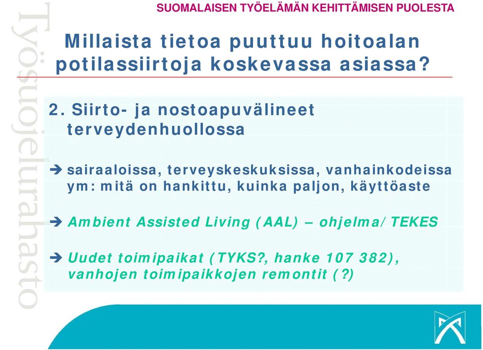 käyttöaste Ambient Assisted Living (AAL) ohjelma/tekes Uudet toimipaikat (TYKS?