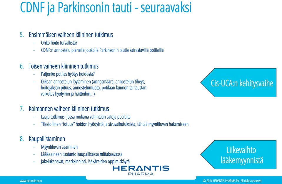 Oikean annostelun löytäminen (annosmäärä, annostelun tiheys, hoitojakson pituus, annostelumuoto, potilaan kunnon tai taustan vaikutus hyötyihin ja haittoihin ) Cis-UCA:n kehitysvaihe 7.