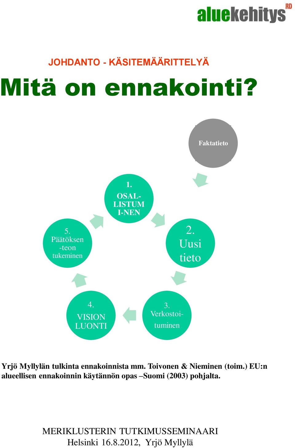 Verkostoituminen Yrjö Myllylän tulkinta ennakoinnista mm.