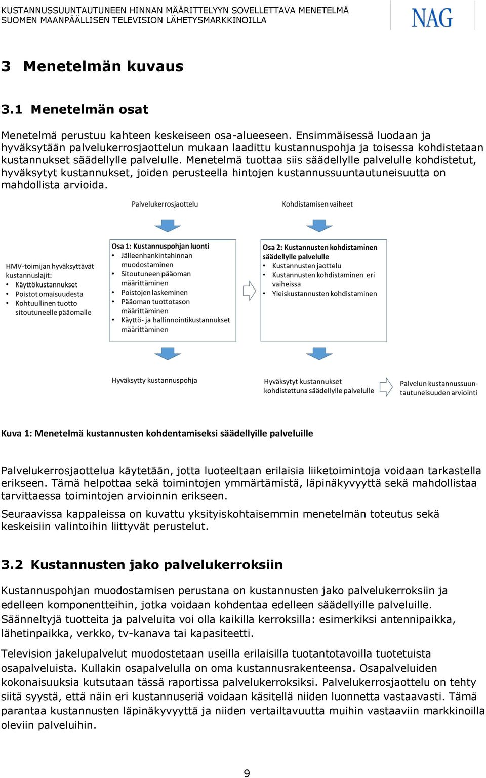 Menetelmä tuottaa siis säädellylle palvelulle kohdistetut, hyväksytyt kustannukset, joiden perusteella hintojen kustannussuuntautuneisuutta on mahdollista arvioida.