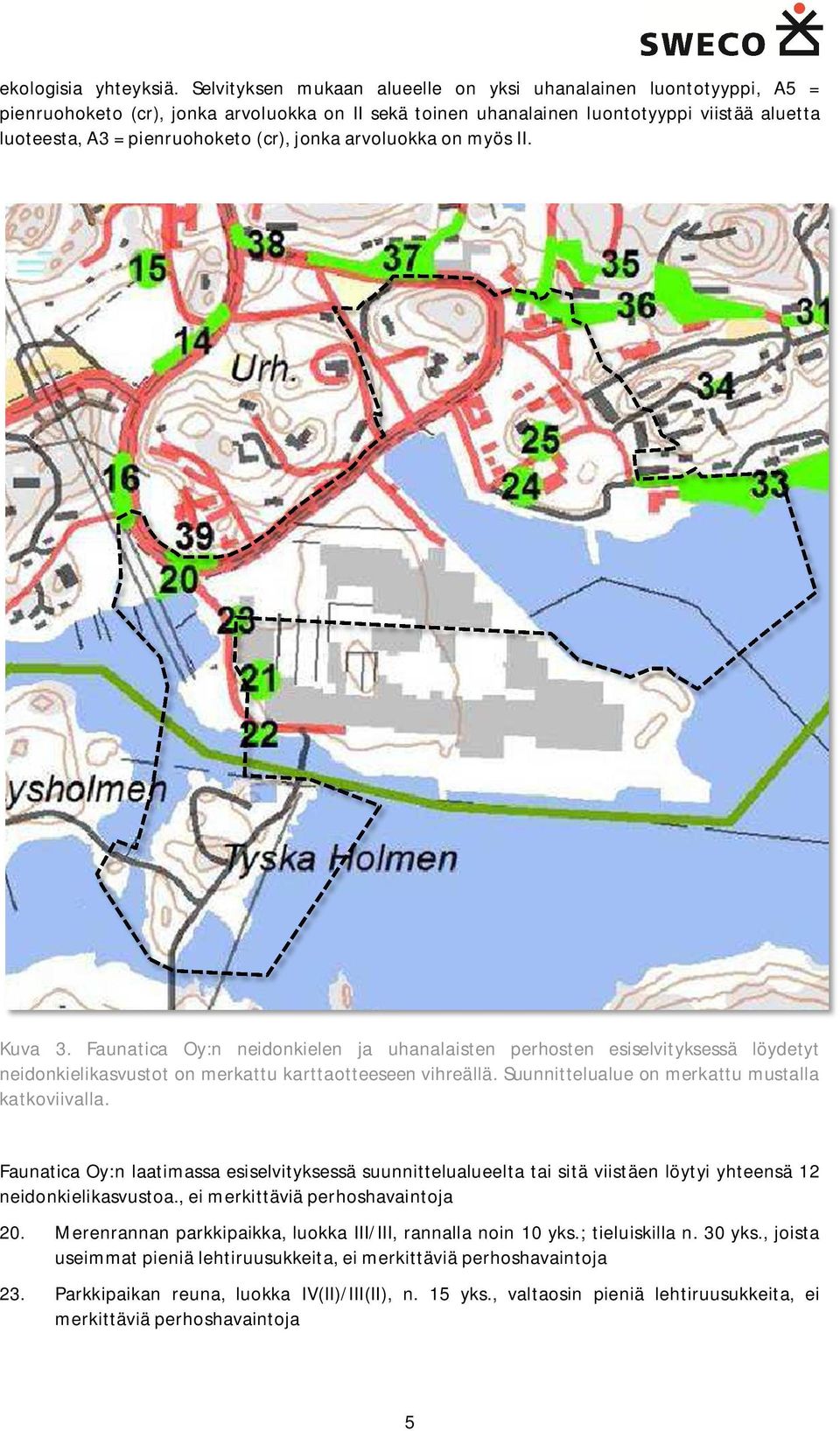 jonka arvoluokka on myös II. Kuva 3. Faunatica Oy:n neidonkielen ja uhanalaisten perhosten esiselvityksessä löydetyt neidonkielikasvustot on merkattu karttaotteeseen vihreällä.