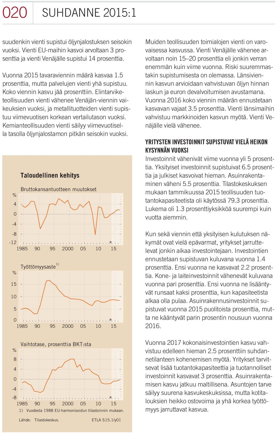 Elintarviketeollisuuden vienti vähenee Venäjän-viennin vaikeuksien vuoksi, ja metallituotteiden vienti supistuu viimevuotisen korkean vertailutason vuoksi.